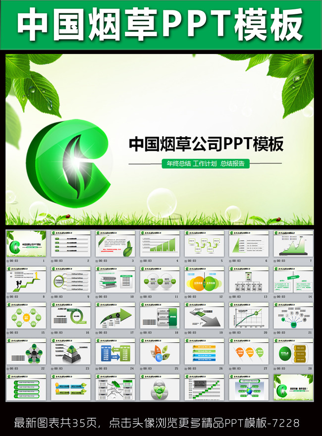 绿色烟草局烟草公司工作计划总结PPT模板下载