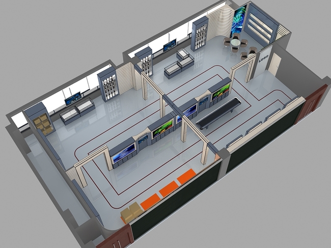 工业企业产品展示厅效果图3D模型模板下载(图
