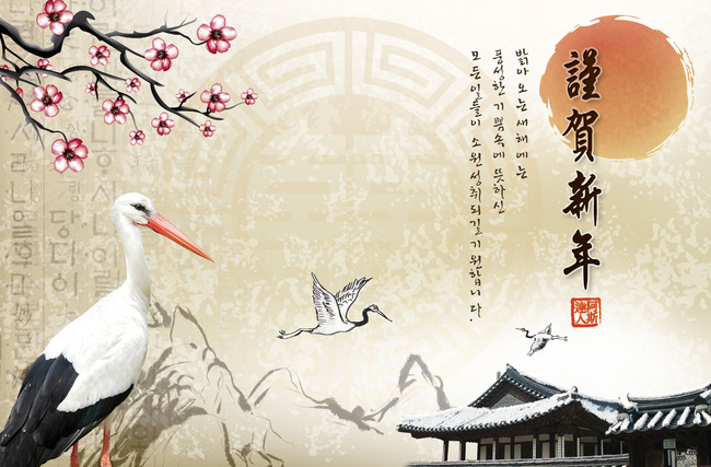 展板背景(半成品) > 白鹤梅花水墨古风建筑中国风图片