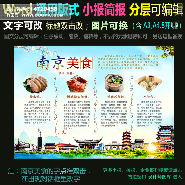 word电子小报模版美食小报-南京模板下载_我图网