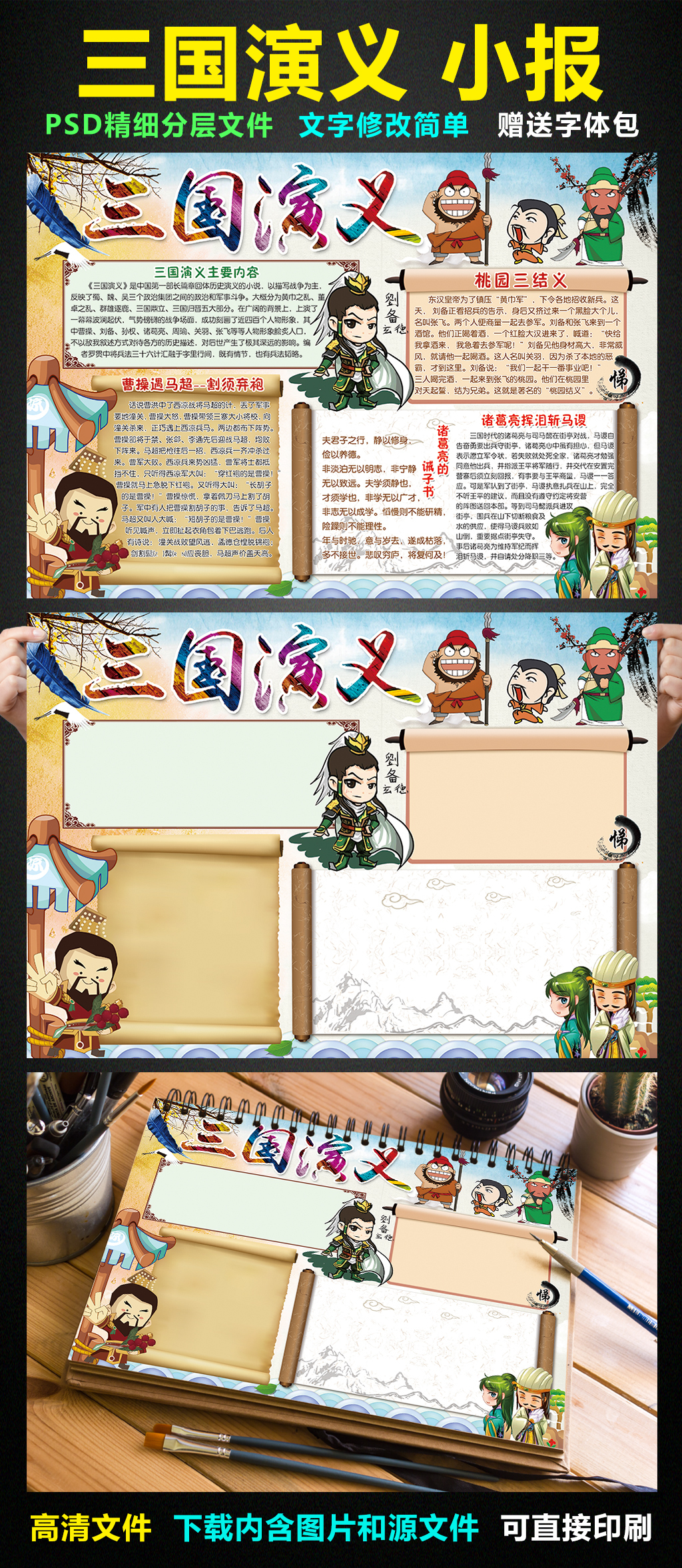 三国演义小报四大名著手抄报电子小报模板下载_我图网