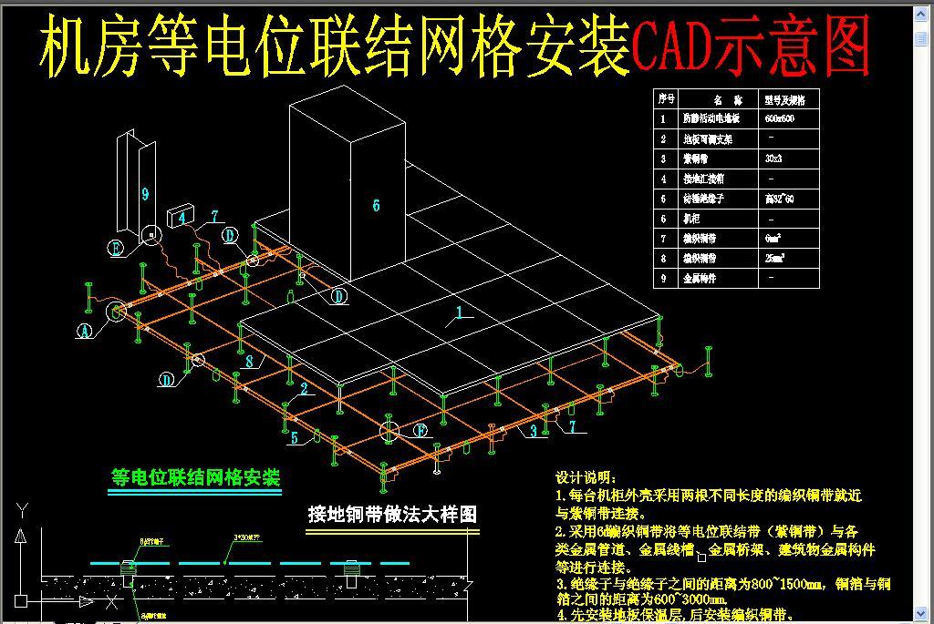 机房等电位联结网格安装cad示意图