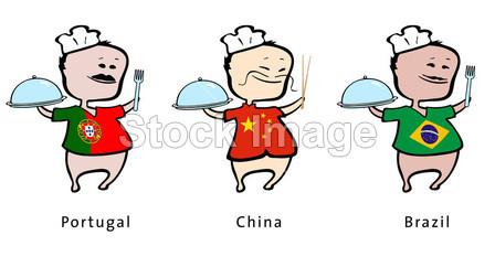 来自葡萄牙、 中国、 巴西-插画的餐厅厨师长图