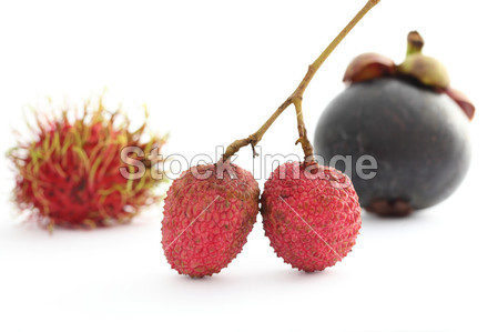 荔枝红毛丹、 山竹隔离在白色背景图片素材(图