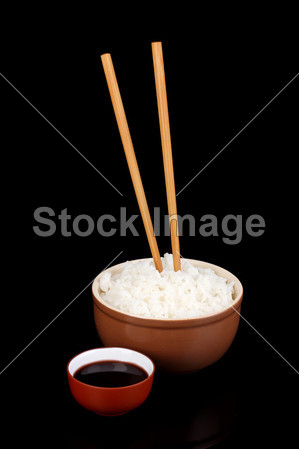 碗的米饭和筷子 isoalted 黑色图片素材(图片编