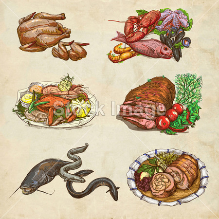 Food around the World, an hand drawn colored