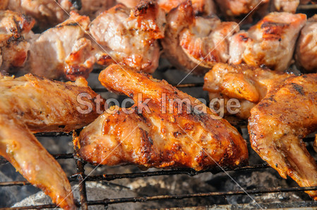 Chicken wings and Juicy roasted kebabs and o