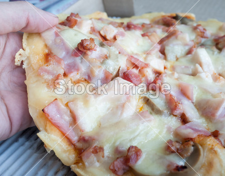 Hand grab a piece of pizza图片素材(图片编号: