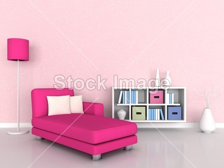 内部的粉红色的现代酒店墙和粉红色沙发图片素
