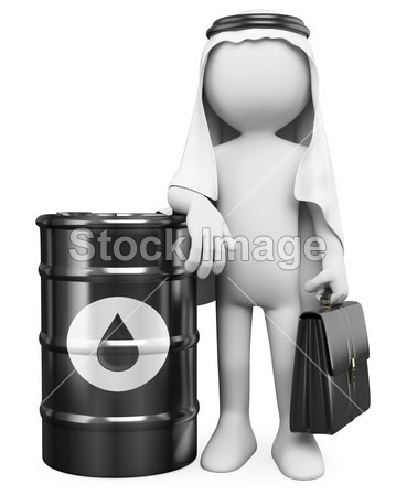 3d 白色。一桶石油的阿拉伯男人图片素材(图片
