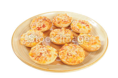 Bagle pizzas on a white background图片素材(图