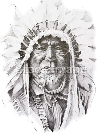 美洲原住民印第安酋长,手工制作的纹身素描图