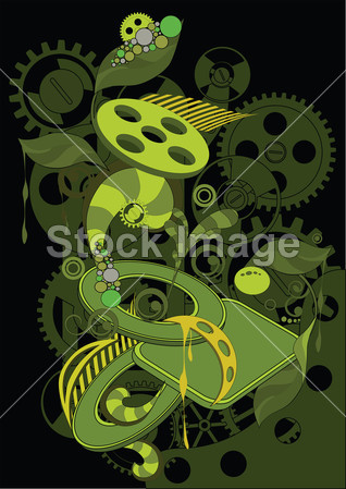 叶子和齿轮的抽象装饰图片素材(图片编号:501