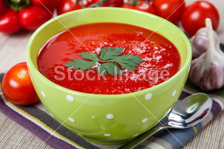 Tasty and healthy tomato soup and vegetables 