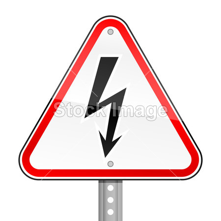 三角红色警告路标与白色背景上的高电压符号图