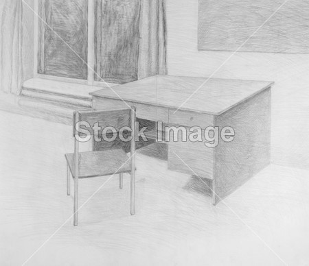 铅笔素描的椅子和表图片素材(图片编号:50176