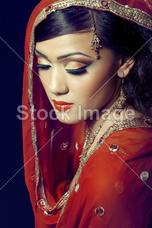 美丽的印度女孩与新娘妆图片素材(图片编号:5