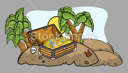 海盗宝藏盒上岛-卡通矢量图图片素材(图片编号