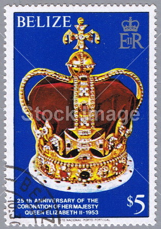 79: A stamp printed in Belize shows the crown图