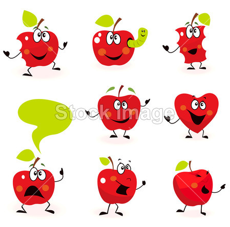孤立在白色背景上的搞笑红苹果果实性状图片素