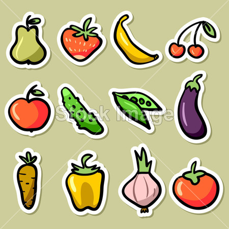 水果和蔬菜的不干胶贴纸套图片素材(图片编号
