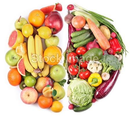 水果和蔬菜在白色背景上的两个半圆圈的窗体图
