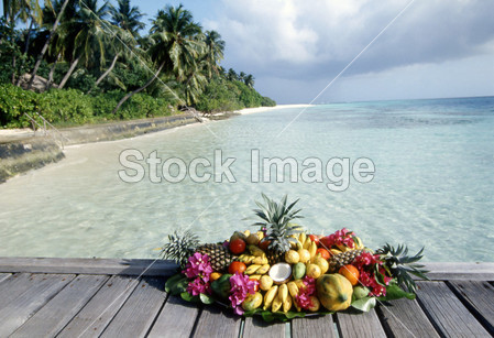 异国情调水果俯瞰热带海滩图片素材(图片编号
