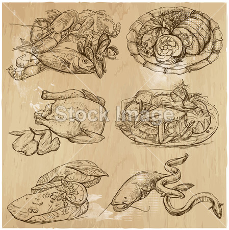 Food around the World, hand drawn vector set图