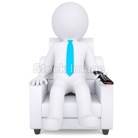 3d 白色男子坐在椅子上,远程控制图片素材(图片
