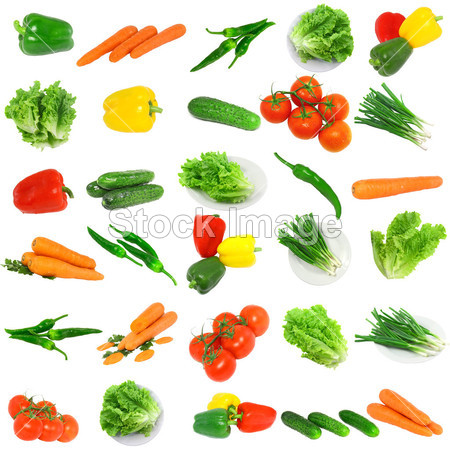 蔬菜-番茄、 胡萝卜、 甜椒、 生菜、 年轻洋葱