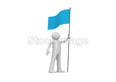 男子持有蓝旗的旗杆上图片素材(图片编号:503