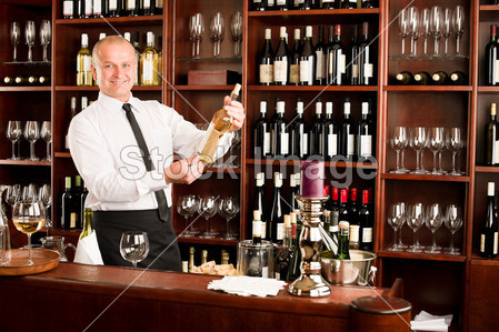 酒吧侍者快乐男性在餐厅酒图片素材(图片编号