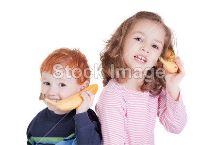 浅谈香蕉电话两个快乐的孩子图片素材(图片编