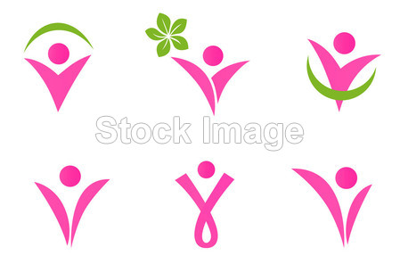 抽象适合的女人图标设置一-粉色和绿色图片素