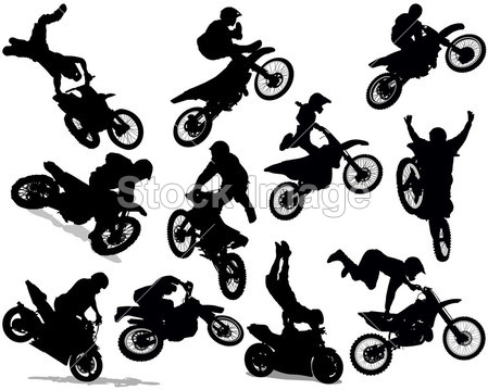 摩托车特技表演剪影设置图片素材(图片编号:5