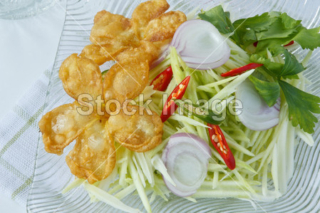 泰国食品、 油炸鲜花与芒果沙拉图片素材(图片
