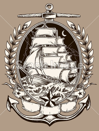 纹身风格海盗船在波峰图片素材(图片编号:504