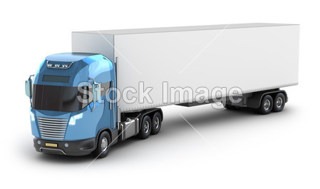 蓝色卡车与拖车顶部查看孤立上白图片素材(图