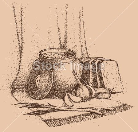 Vector still life. National Slavic food: cereal in a