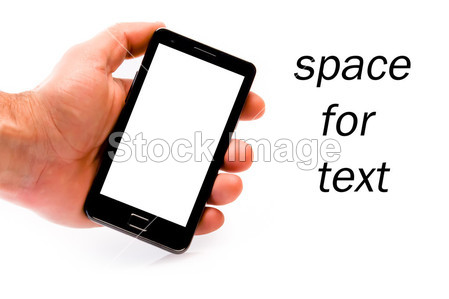 拿空白屏幕银河风格与智能手机的手图片素材(