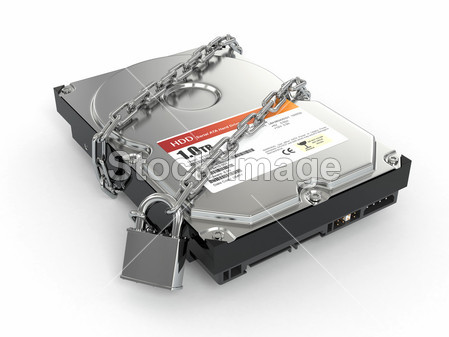 保护硬盘。链和硬磁盘驱动器上的锁图片素材(