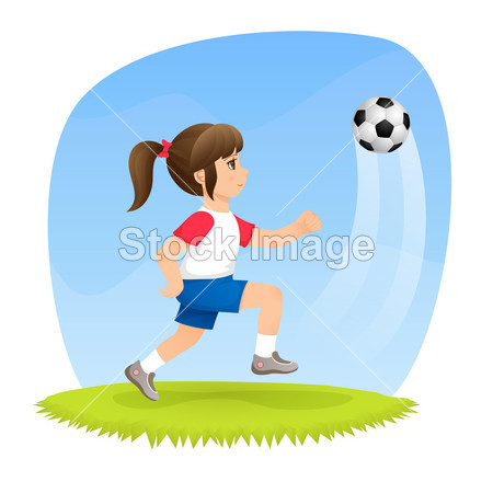 一个可爱的女孩踢足球的插图图片素材(图片编