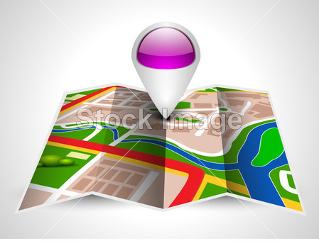 导航地图或路线图,以灰色背景上的指针。eps图