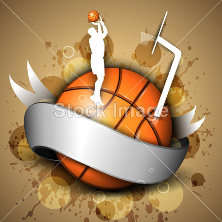 篮球图标或元素与闪亮的丝带,练习一个球员的