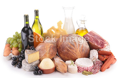作文与葡萄酒、 奶酪、 面包、 肉图片素材(图