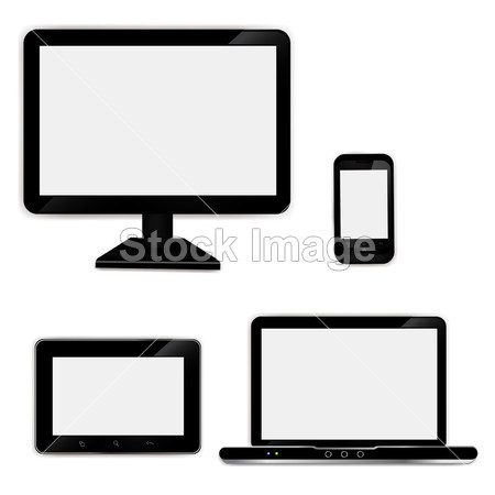 Realistic laptop, tablet computer, monitor and m