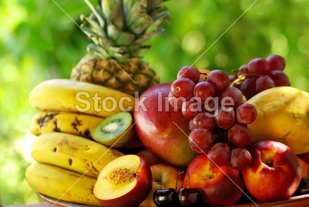 季节性各种各样热带水果篮图片素材(图片编号