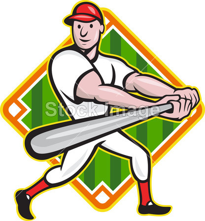 棒球球员击球钻石卡通图片素材(图片编号:505
