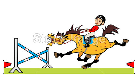 小马跳栅栏的小男孩的卡通图片图片素材(图片