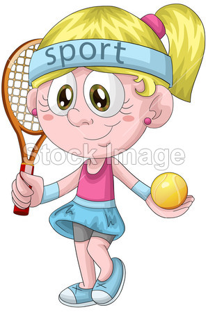 女孩网球球员字符卡通风格图白色背景孤立的切